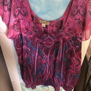 Pink Purple red embellishment around front neck